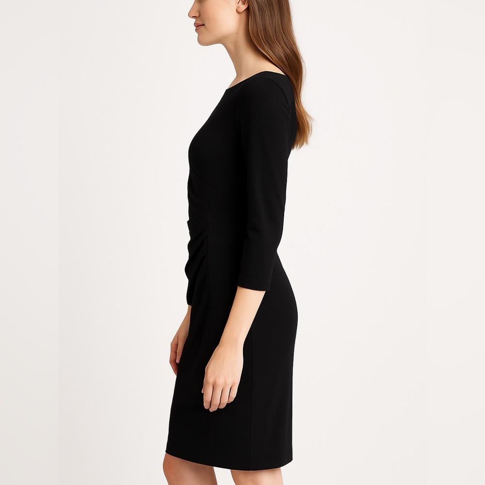❤️ MaxMara Black Ruched Sheath Dress Bateau Neckline 3/4 Sleeve Size 2 - Picture 4 of 13